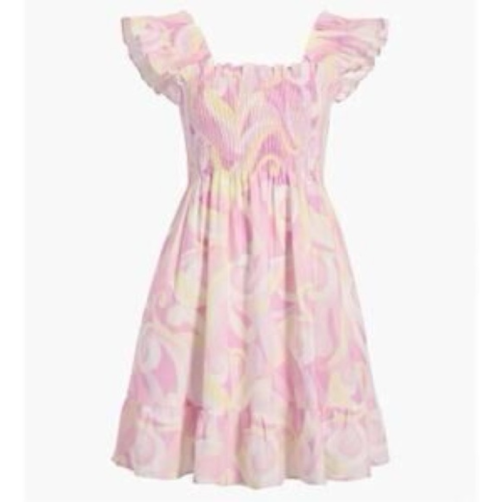 Hill House Pink and Yellow Swirled Ruffle Mini Dress - Picture 2 of 7